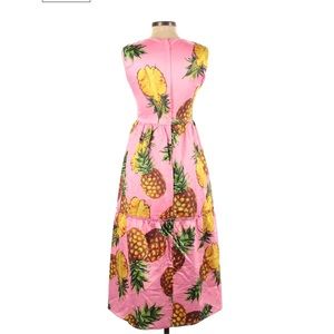Pink Pineapple Print Sleeveless Midi Dress